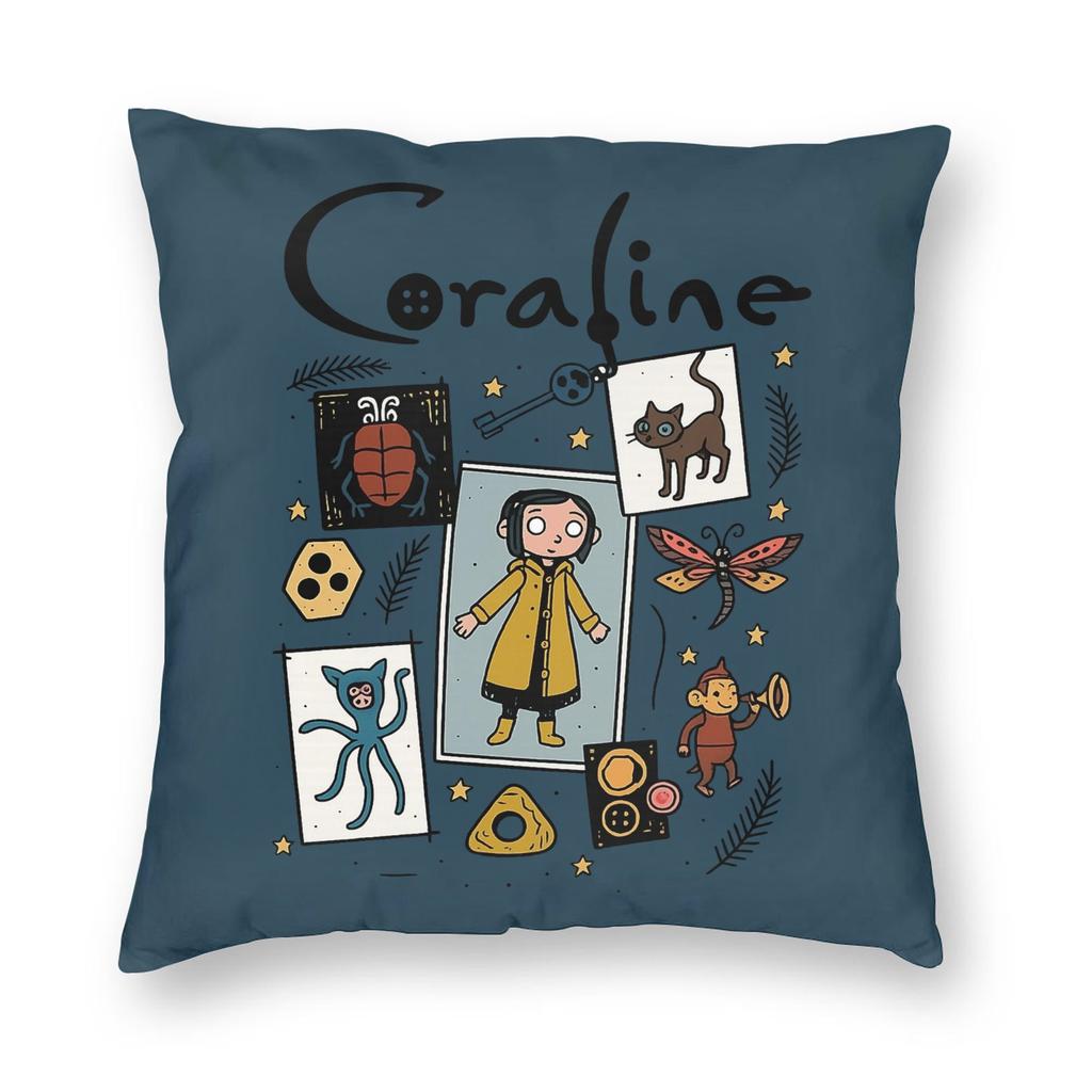Coraline Noise Pillowcase Double-Sided Printing Fabric Cushion Cover Decor Button Throw Pillow Case Cover Bedroom