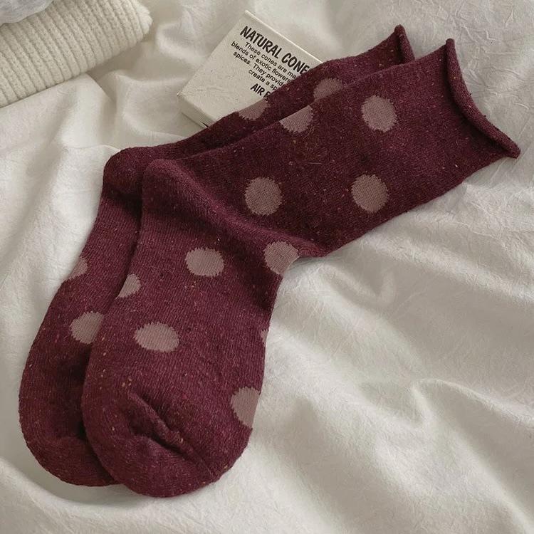 Women's Autumn and Winter Thickened Velvet Warm Point Yarn Polka Dot Wool Tube Socks