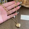 Vintage Heart Pearl Stacked Necklace, Retro Sweet Cool Minimal Clavicle Chain