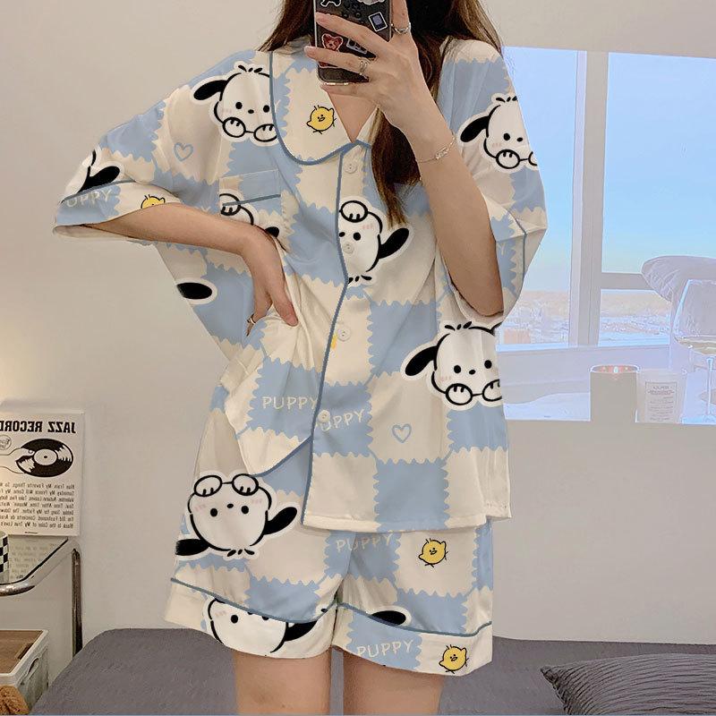 GMXIA High-quality Cotton-like Cute Cardigan Short-sleeved Student Pajamas for Women, Sweet Summer Style for Women's Home Wear