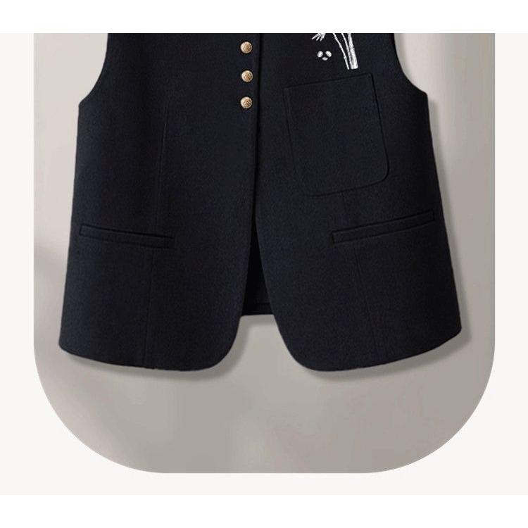 Women Korean Style Embroidered Vest Casual Sleeveless Waistcoat Jacket Spring Autumn Fashion Outerwear