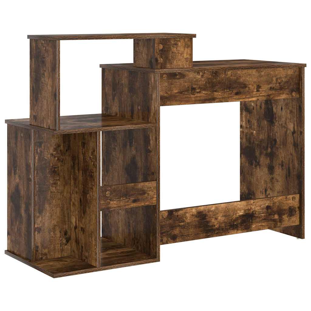 Desk with Shelf Smoked Oak 120.5 x 44 x 88.5 cm
