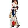 New Retro Off-the-shoulder Graffiti Print Split-ended Long Dress Europe and America