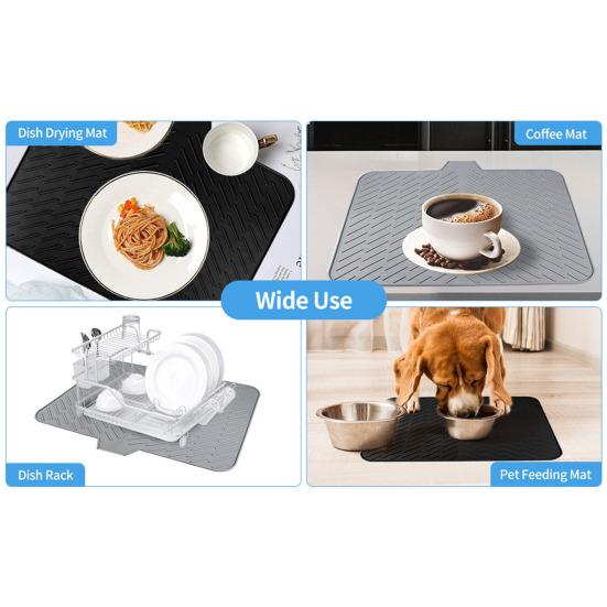 Silicone Drain Mat Quick-Drying Design Raised Ridges Bottom Slope Dish Drainer Kitchen Dining Room Sink Organizer Mat