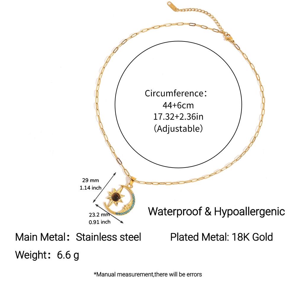 Yingtai 18k Gold Stainless/Titanium Steel Necklace: Summer Star, Moon & Sun Design, High-Quality Polished Finish for Women.