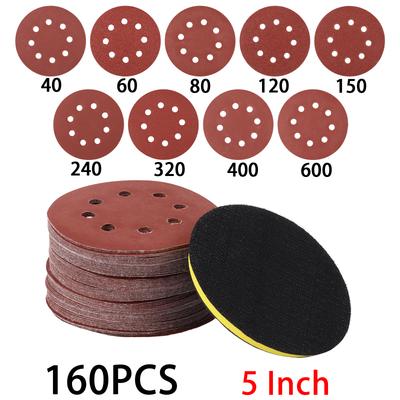 160pcs 5Inch Sanding Discs Pads Set with M14 Electric Pallet 40-600 Grit Abrasive Polishing Pad Kit Car Polish Sandpaper Sheet