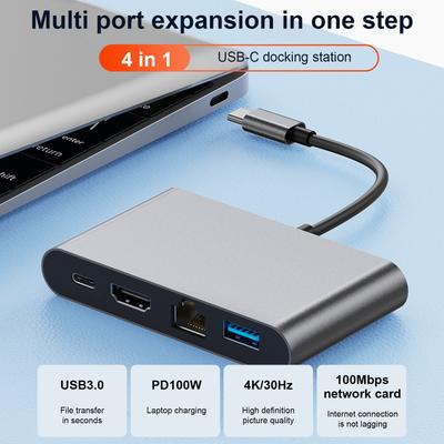 4 In 1 Docking Station TYPE-C To RJ45 100M HDMI USB3.0 PD Interface Hub Adapter