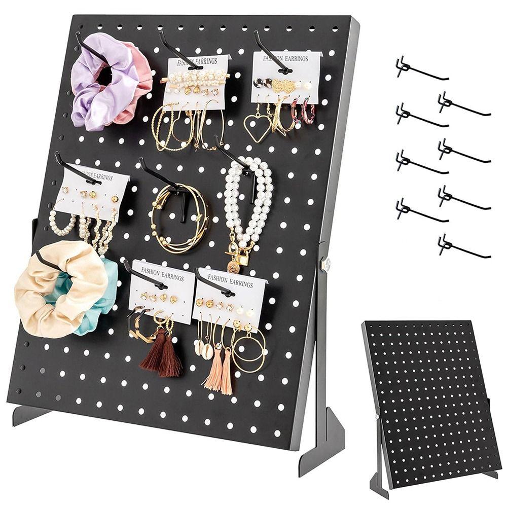1Set Metal Perforated Panel Jewelry Display Rack with 12 Hooks Nail Board New Display Shelves