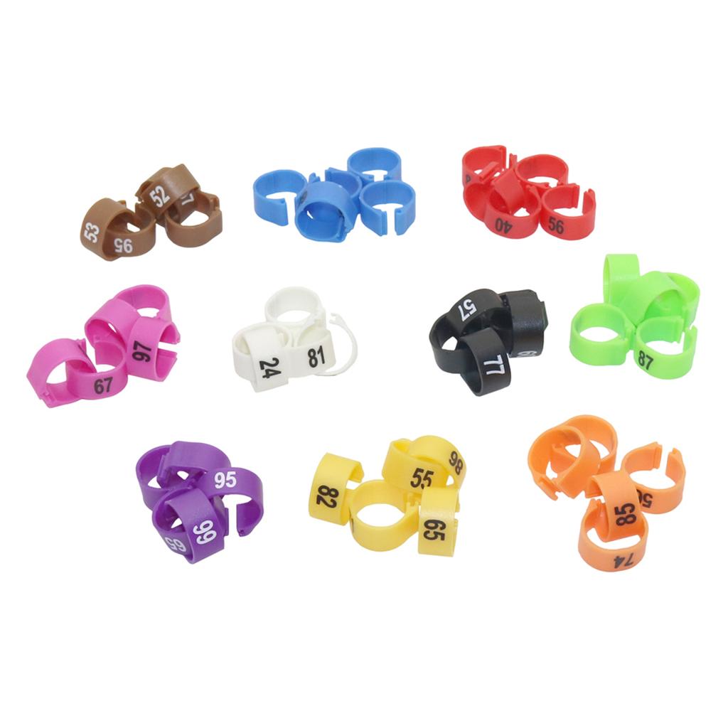 1 Pack/100Pcs Digital Plastic Bird Clip Foot Rings Inner Diameter 12mm Pigeon Quail Identification Leg Rings No.1~100 10 Colors
