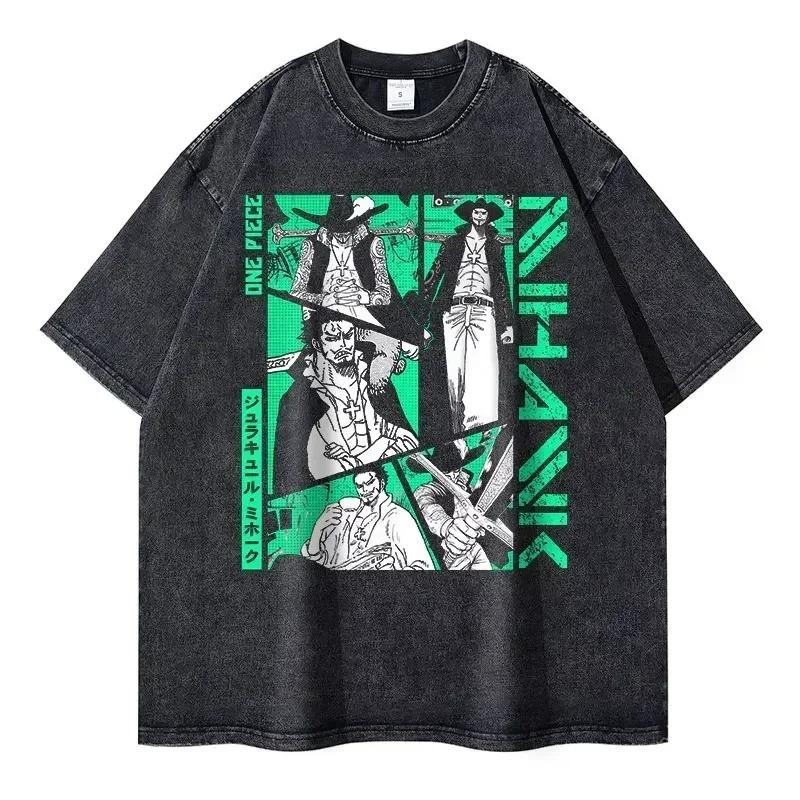 2026 Roronoa Zoro T-shirts Vintage Washed Anime One P-Piece T-shirt Streetwear Oversized L-Luffy Manga Tops Tees Cotton Y2K