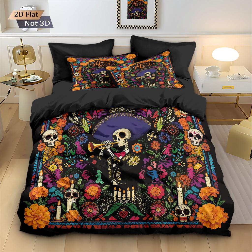 Skull Flowers Bedding Set skull retro print Duvet Cover Pillowcase Co co room decoration Quilt Cover Single Double Large Size