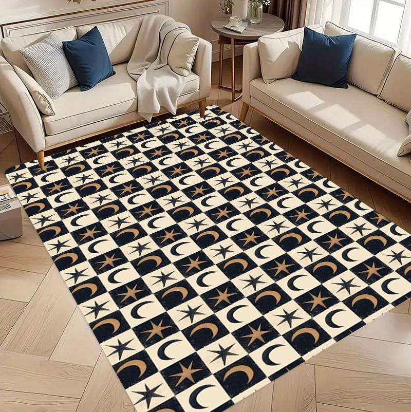 Moon Star Checkerboard Carpet Mat Rug Home Decoration Living Room Bedroom Floor Decor Vintage Mystery Style Non Slip Rugs