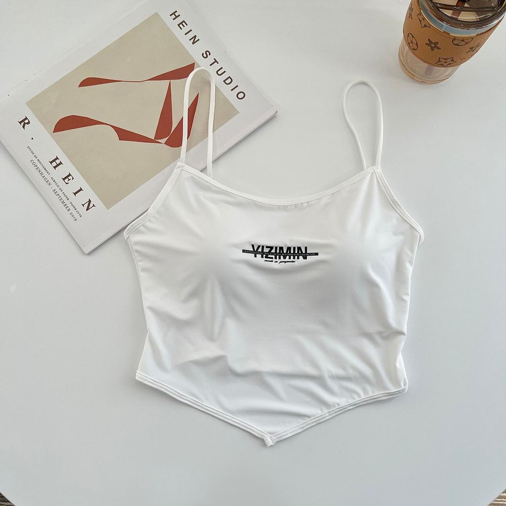 Pure and Erotic Sexy Sweet Hot Girl Ice Silk Suspender Vest Short Sleeveless Top Design Beautiful Back Summer Inner Wear