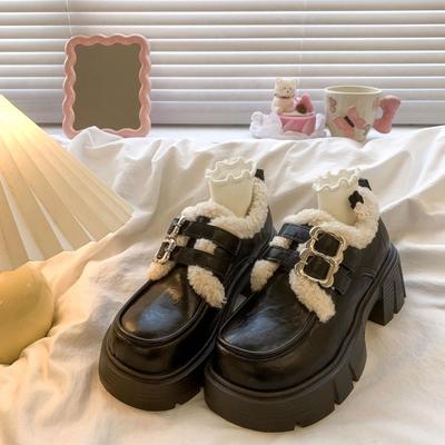 Fashion Women Pumps Autumn Winter British Style Leather Shoes for Women New Student Japanese Vintage Plush Warm Cotton Shoes for Women