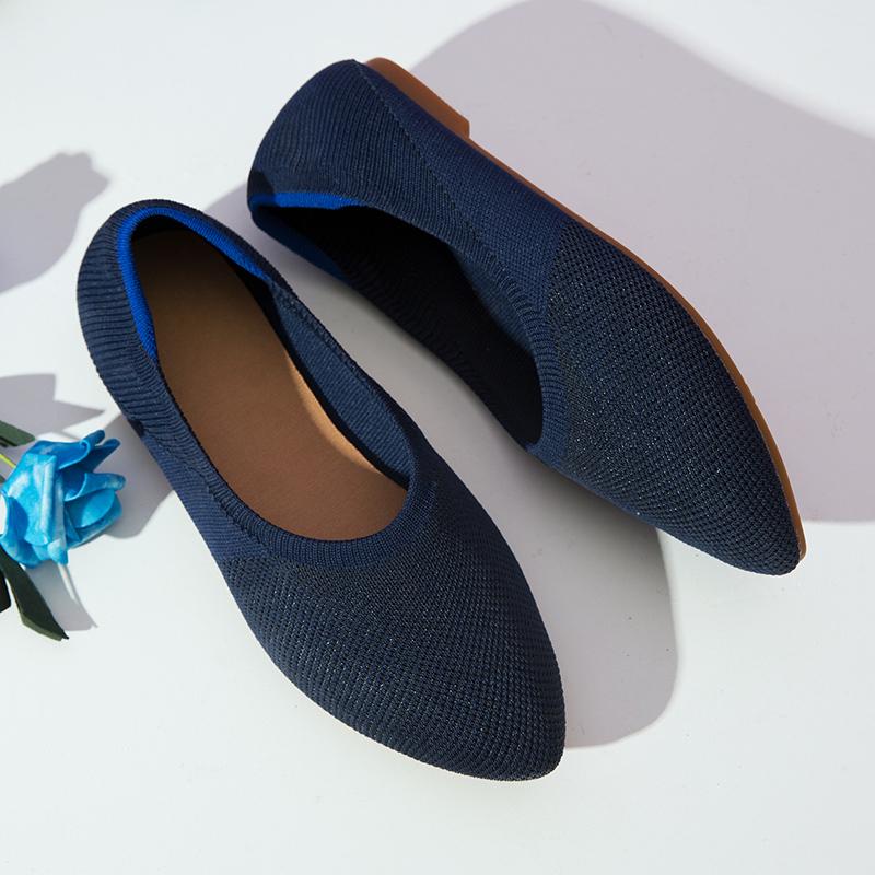 Women's Flat Shoes with Pointed Soft Knitted Sole Breathable and Comfortable Shoes Spring 2025 New Model Breathable Ballet Wome