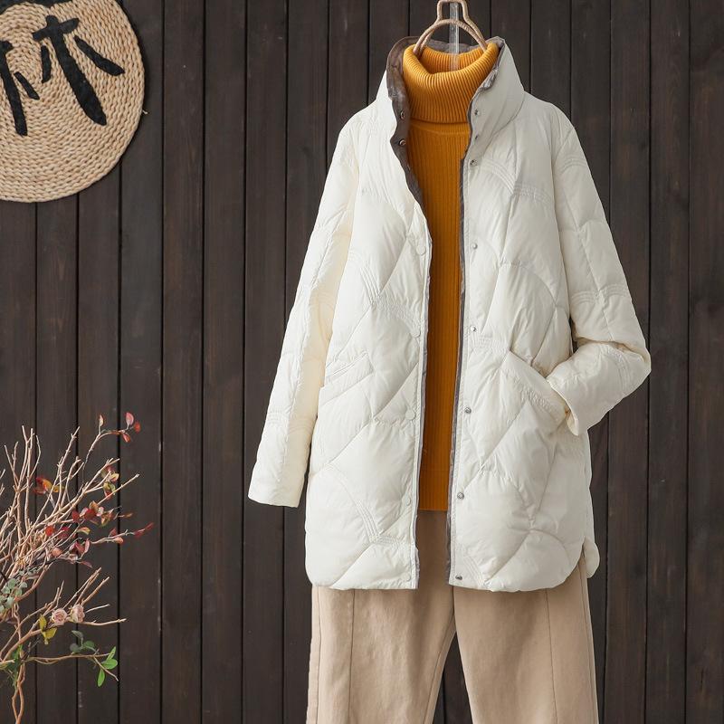 Medium and Long White Duck Down Jacket Women's Winter New Fashion Stand-up Collar Warm Jacket