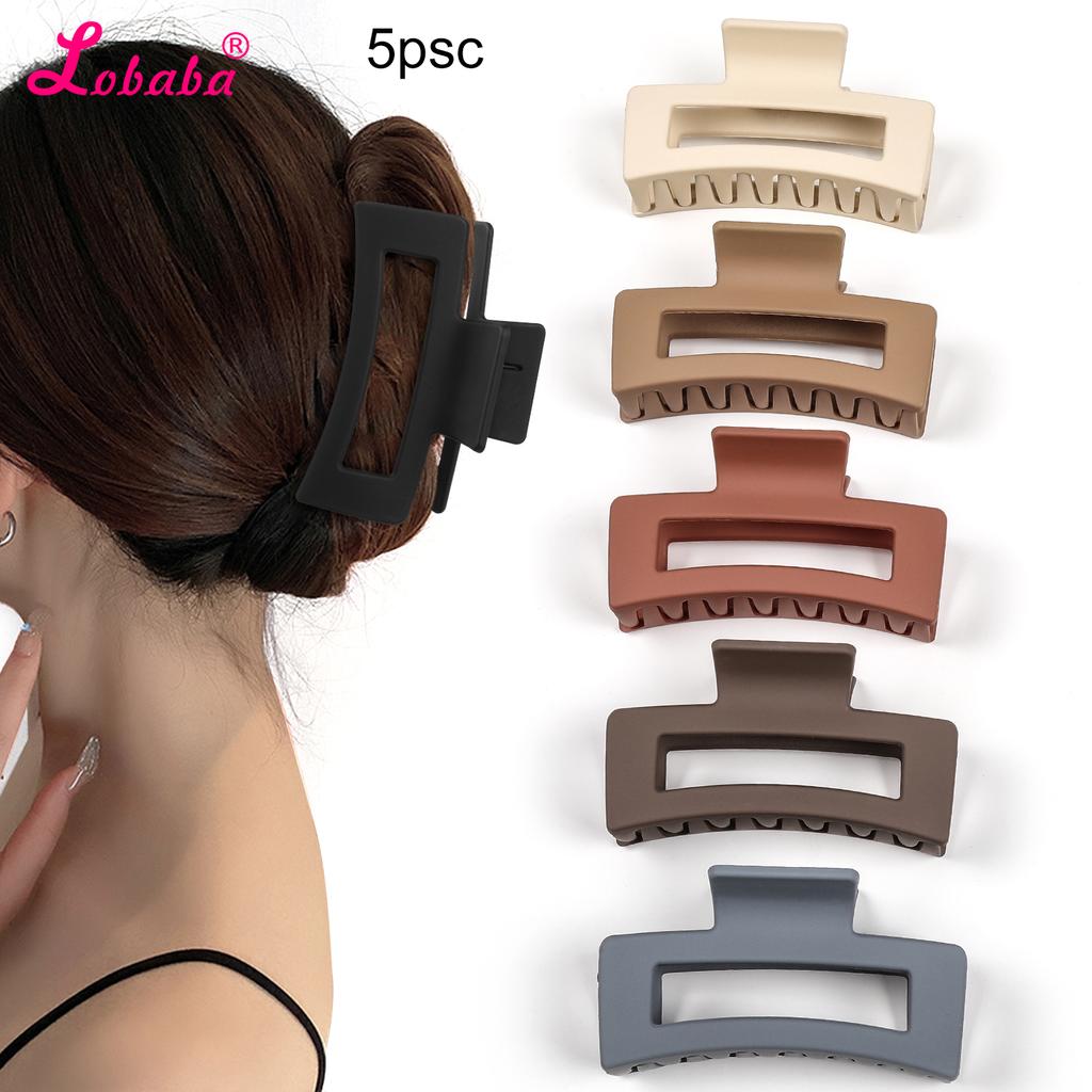 5 Pcs Set Women Hair Claw Simple Style Solid Colorstronge Hold Square Banana Clips Rectangle Fashion Hair Accessories