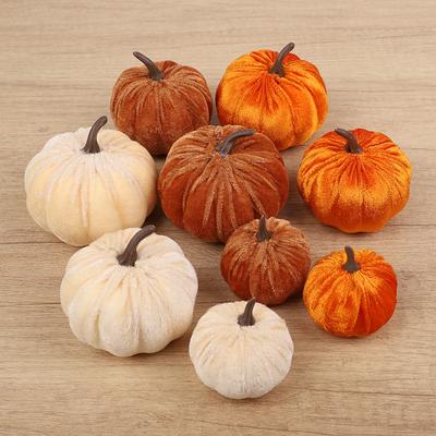 9pcs Calabazas Artificiales de Terciopelo Tamaño Mixto para Fiesta de Halloween Acción de Gracias Decoración de Mesa para el Hogar Otoño DIY Manualidad Corona