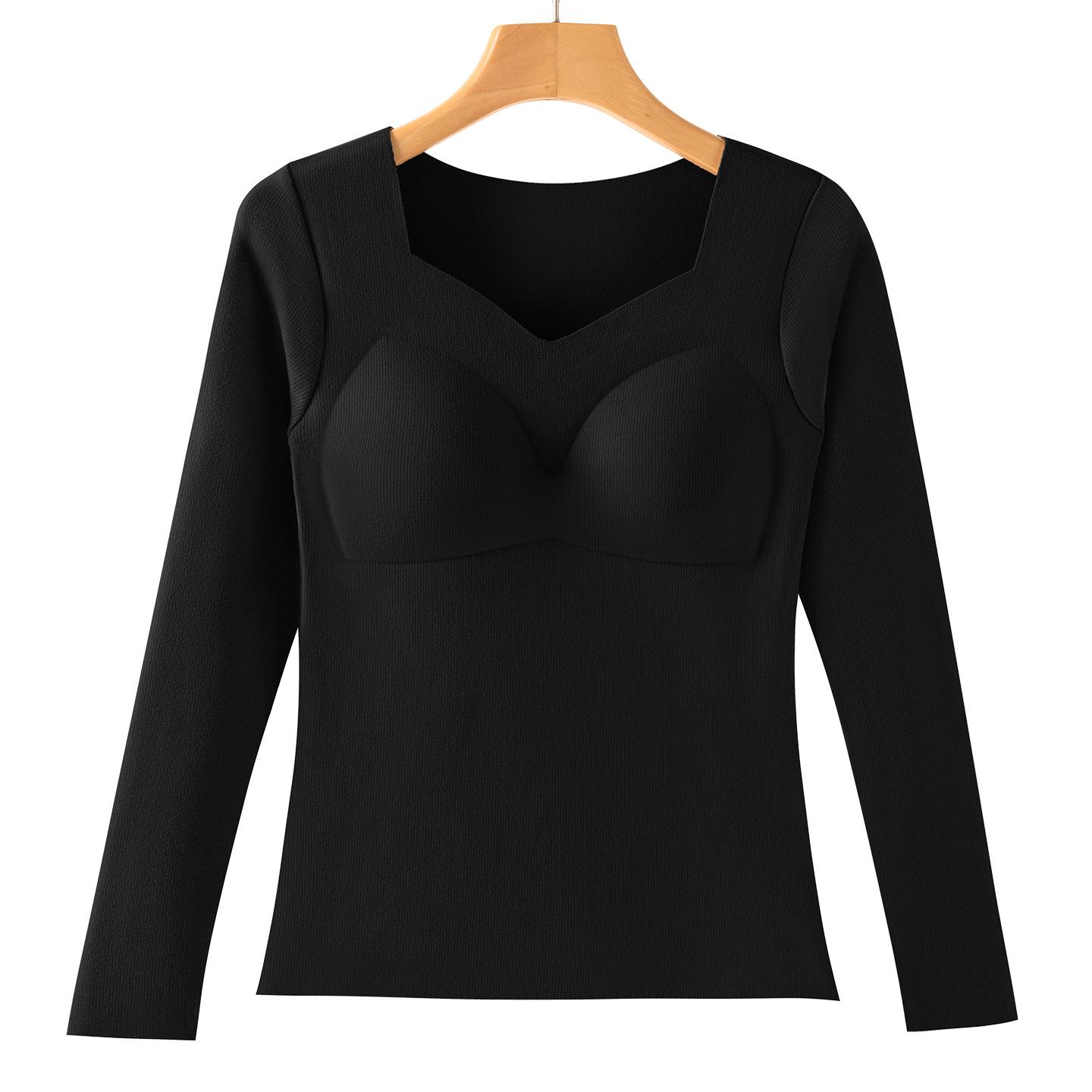 V Neck Thermal Long Sleeve Top With Built In Bra M чёрный