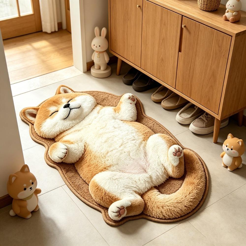 Cute Cartoon Irregular Cashmere-Like Floor Mat, Water Absorbent Anti-Slip Rug for Bathroom Bedroom Home Decor