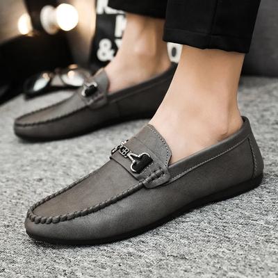 Flat Men Loafers Shoes Leisure Leather Shoes for Men Footwear Trend Breathable Soft Casual Metal Decoration British Peas Shoes