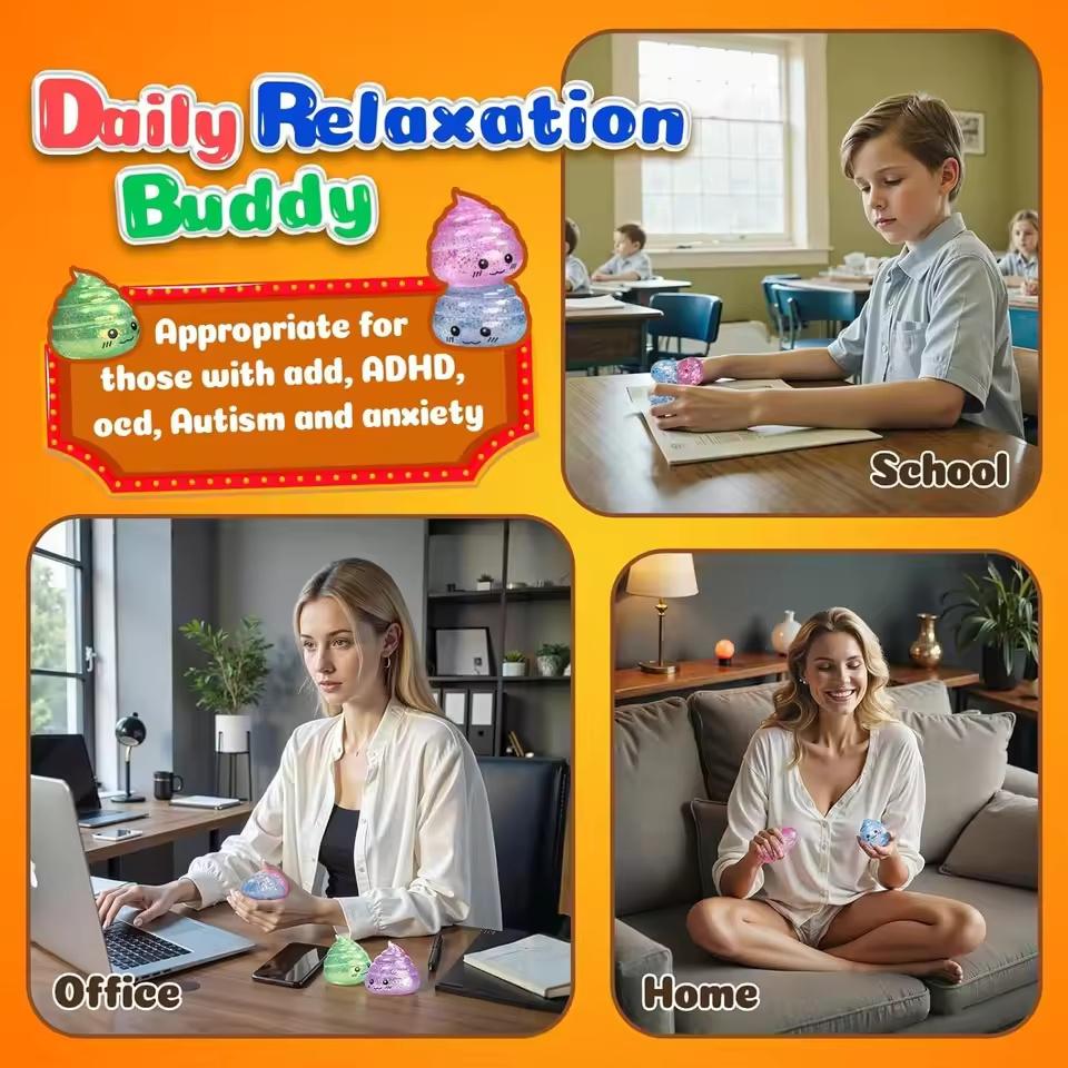 Novelty Squishy Poo Stress Ball Squishies Toys Glitter Funny Stretch Squeeze Fidget Toys For Adults Fool'S Day Prank Gift