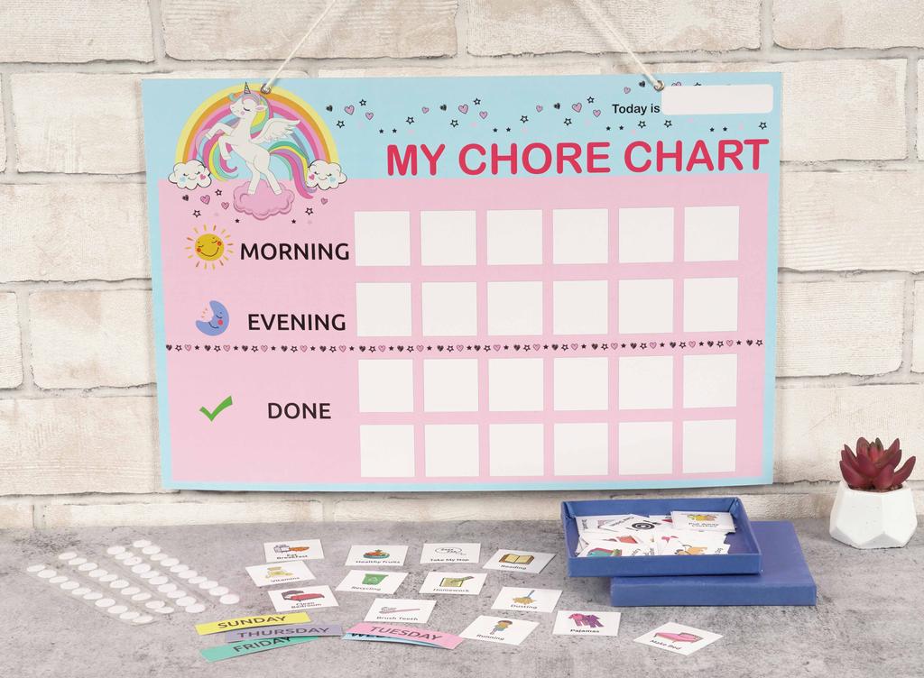 Inkdotpot Kids Daily Responsibility Checklist, Hanging Chore Chart- Children  S Job Poster- Morning Evening Daily Routine- Daily Task