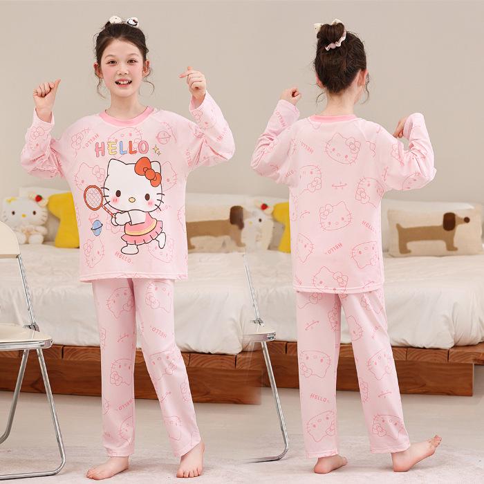 Thailand Kids' Cartoon Pajamas - Long Sleeve, Lightweight, Round Neck for Spring and Autumn - For Girls