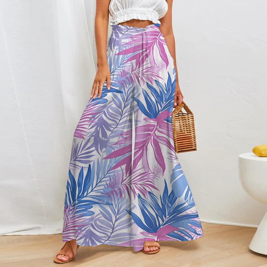 European & American Style Women's Printed Wide-Leg Casual Pants