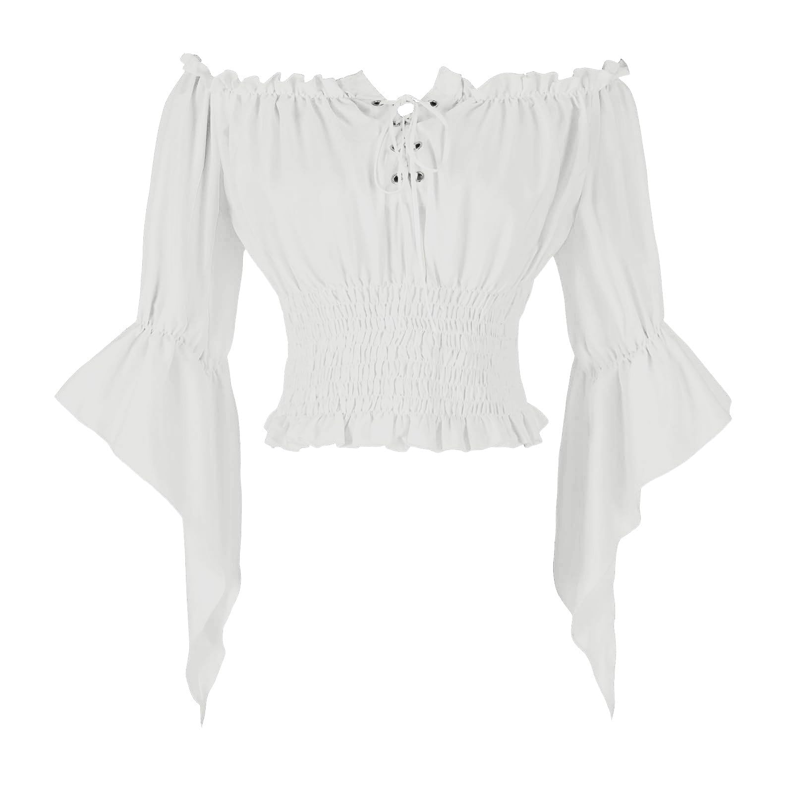 

Women s Casual Off-the-shoulder One-shoulder Neckline Flared Sleeve Top With Ties L