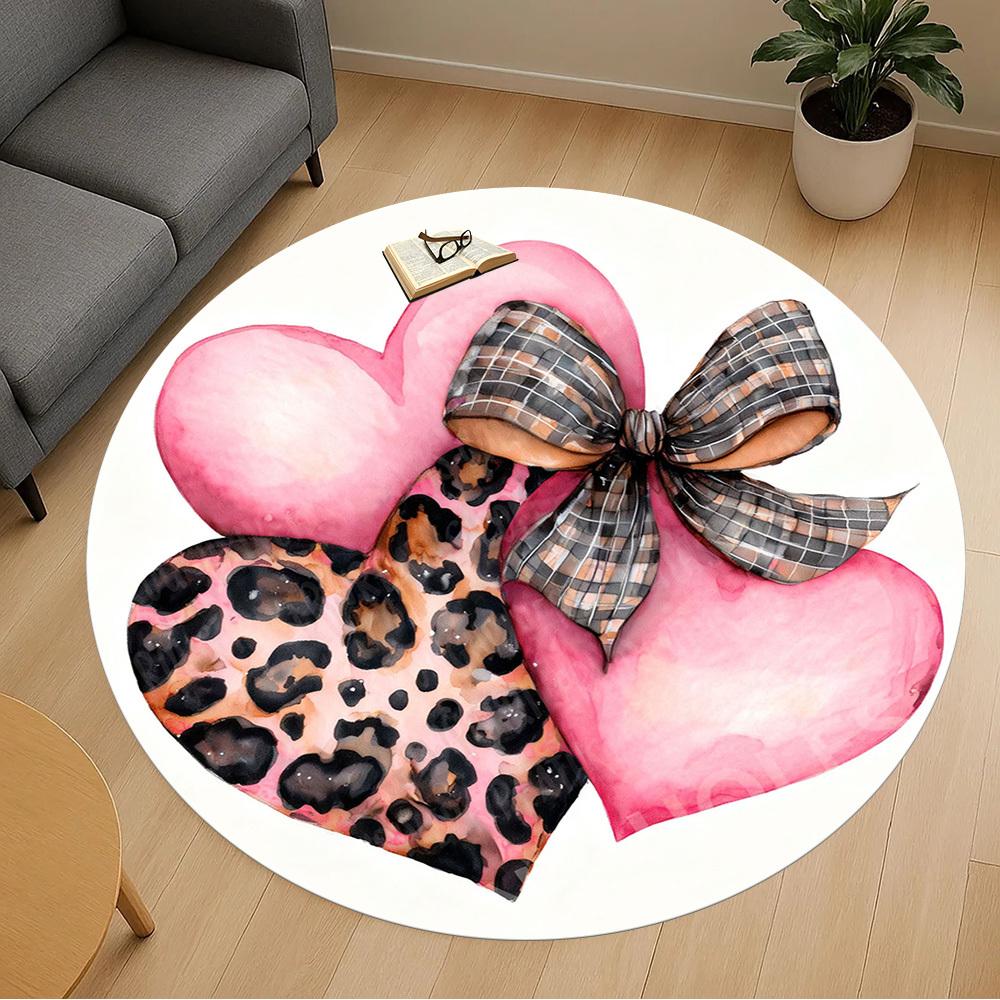 1PC heart leopard print Office Round Area Rug, Under Office Chairs Bedroom Living Room Home Decor, Carpet for Office -1110157