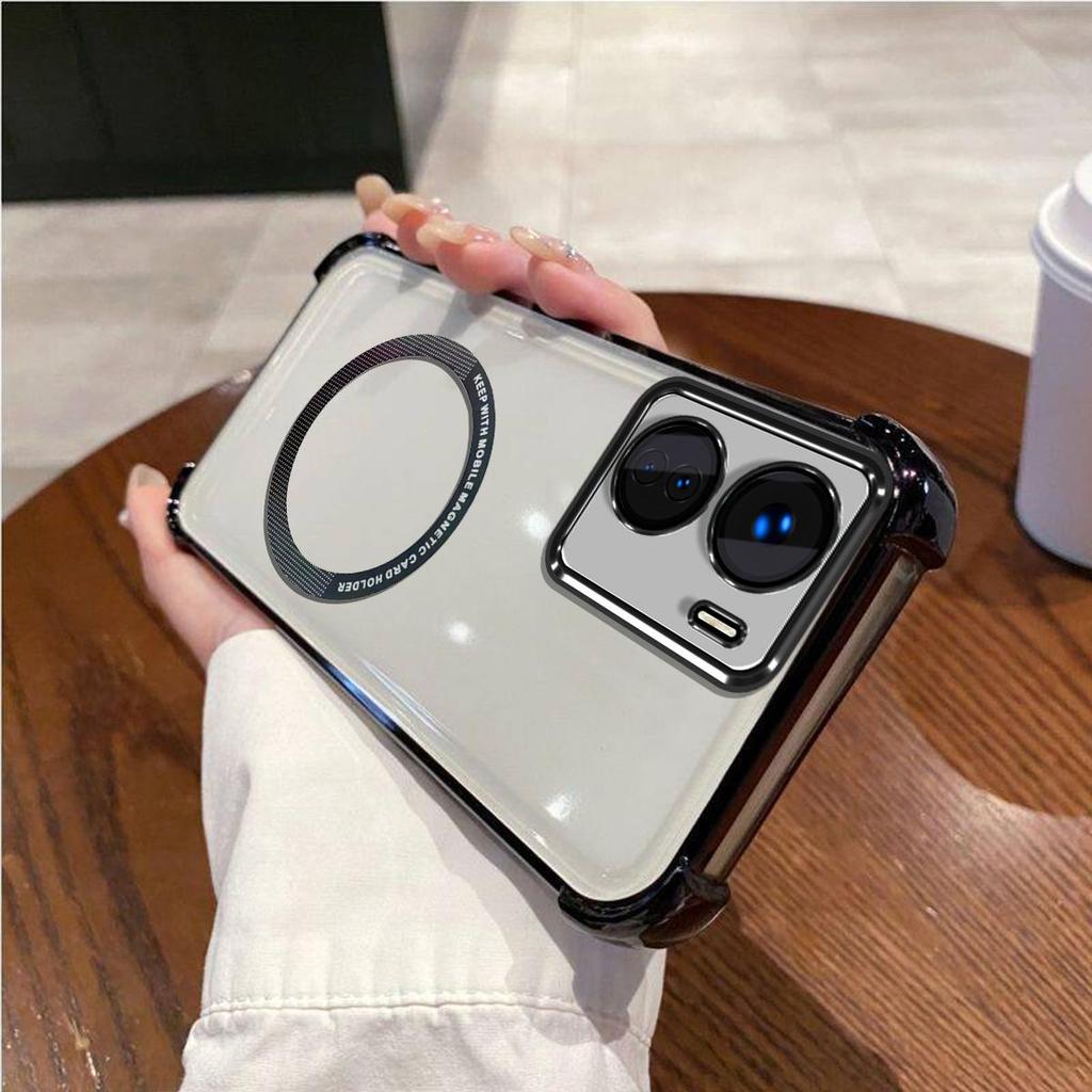 Case for Vivo Y56 5G,Y16,Y15s,Y15A,Y01 Clear Magnetic Casing Electroplated Lens Frame Phone Cover