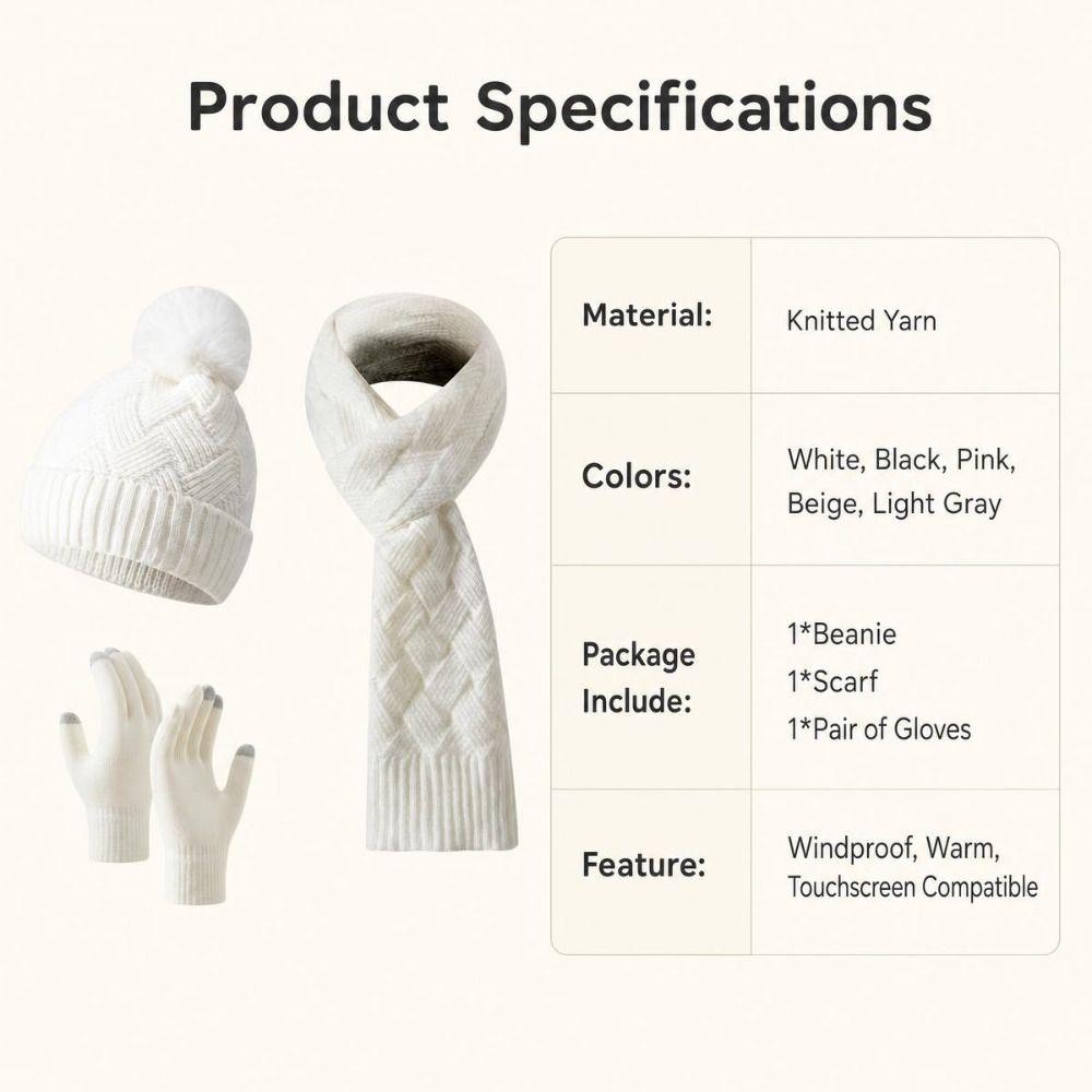 3Pcs/Set Warm Knit Beanie Snood Set Thicken Touchscreen Gloves Scarf Neck Warmer Suit  Unisex