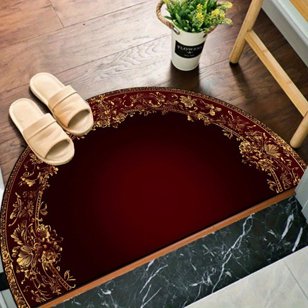 1 Stück Rote Goldene Florale Halbkreis Willkommens-Fußmatte Rutschfest für Außenbereich Terrasse Veranda Küche Badezimmer Eingangsbereich Bodenmatte