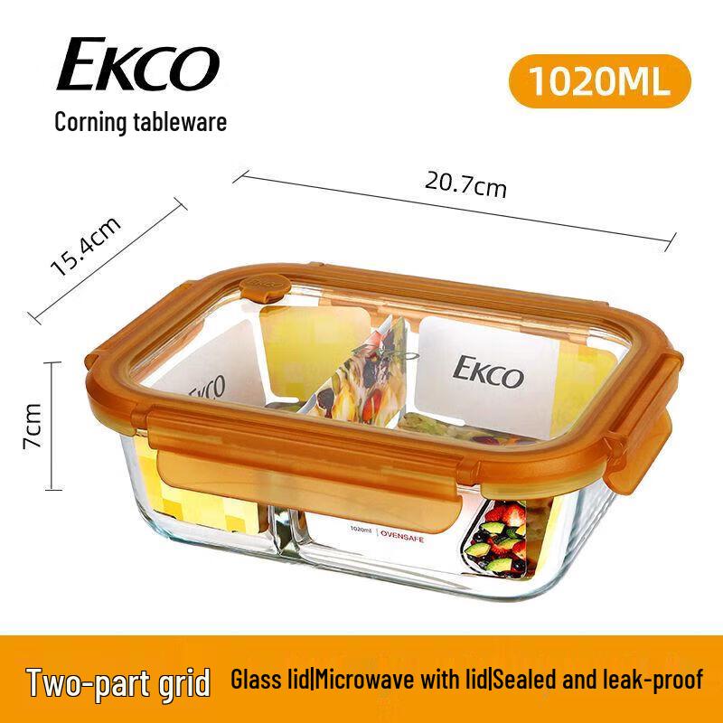 

EKCO 1020ml Square Two-Compartment Glass Food Storage Container