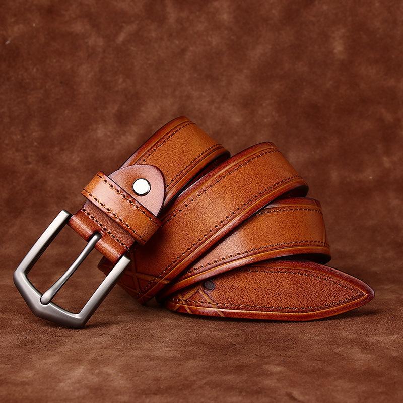 

3.8 Cm Pure Cowhide Genuine Leather for Men High Quality Pin Buckle Belts Cowboy Waistband Male Carved Western Jeans Strap 125cm