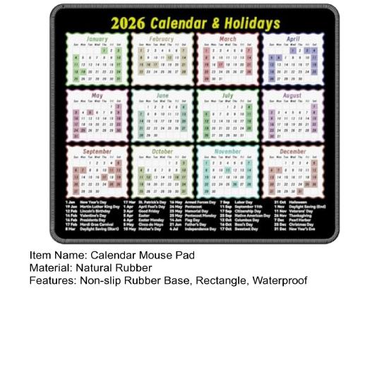 2026 Calendar Mouse Pad Rectangle Waterproof Home Office Gaming Computer Laptop Mousepad Desk Mat with Non-slip
