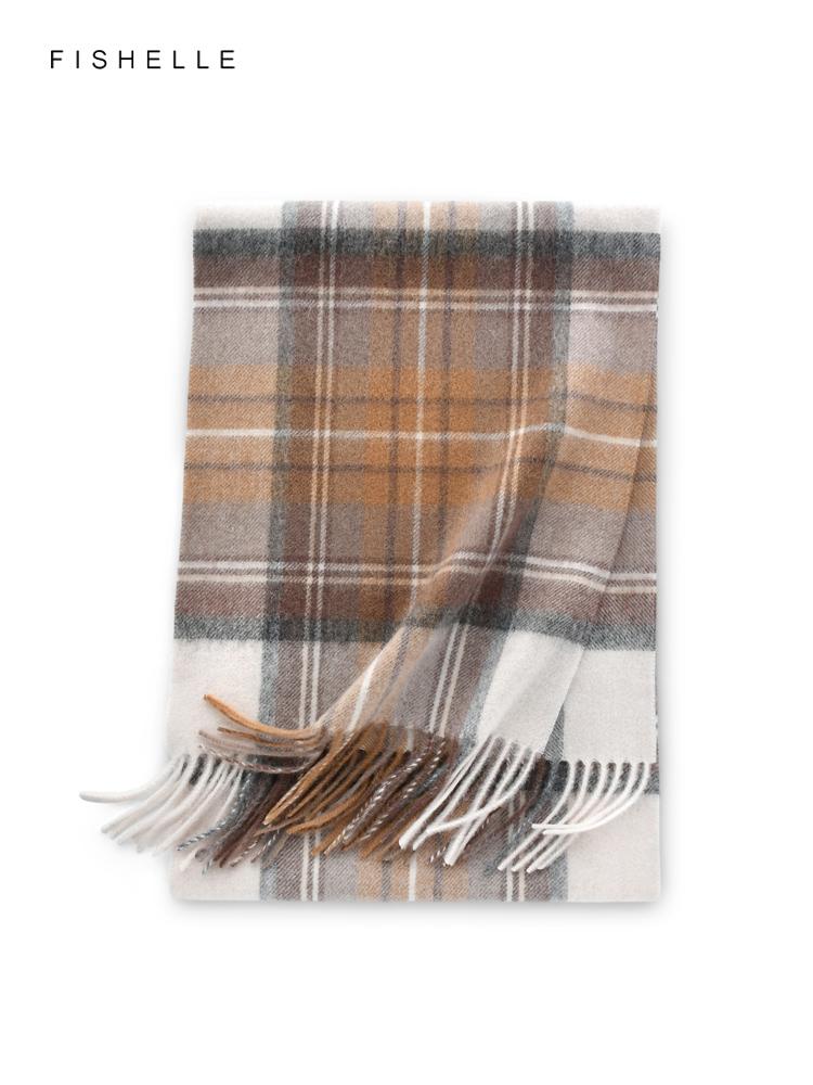 Light Brown Plaid 100% Wool Scarf Autumn Winter Men Scarves Women Wraps Soft Warm Shawl Thin Lady Luxury Gifts British Style
