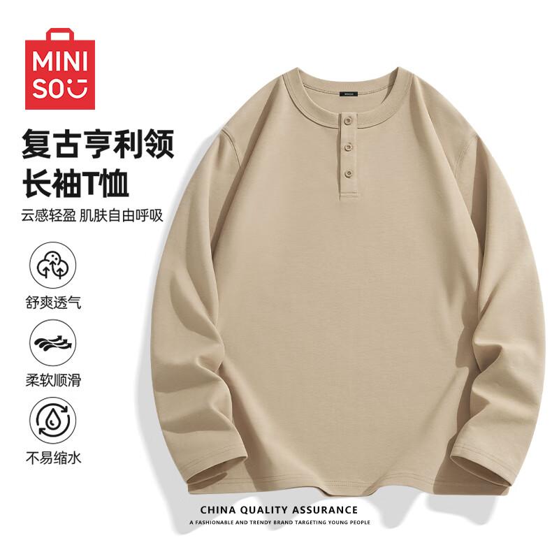 MINISO Men's American Retro Henley Long Sleeve Tee