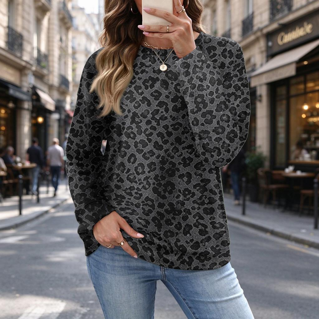 Women's Leopard Print Top, Versatile Casual Fall Winter Blouse for Everyday Wear