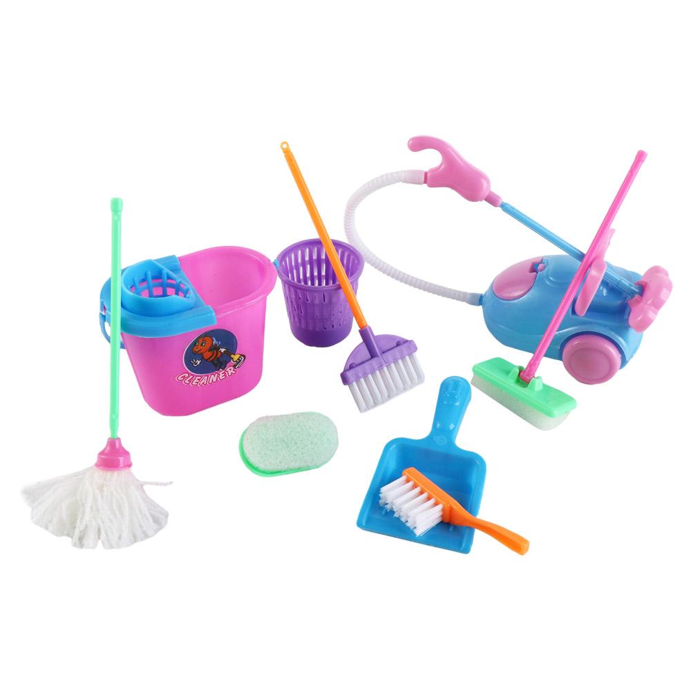 9pcs/set Sweep DollHouse Household Cleaning Tools Pretend Play Miniature Sweep Toys  Ob11