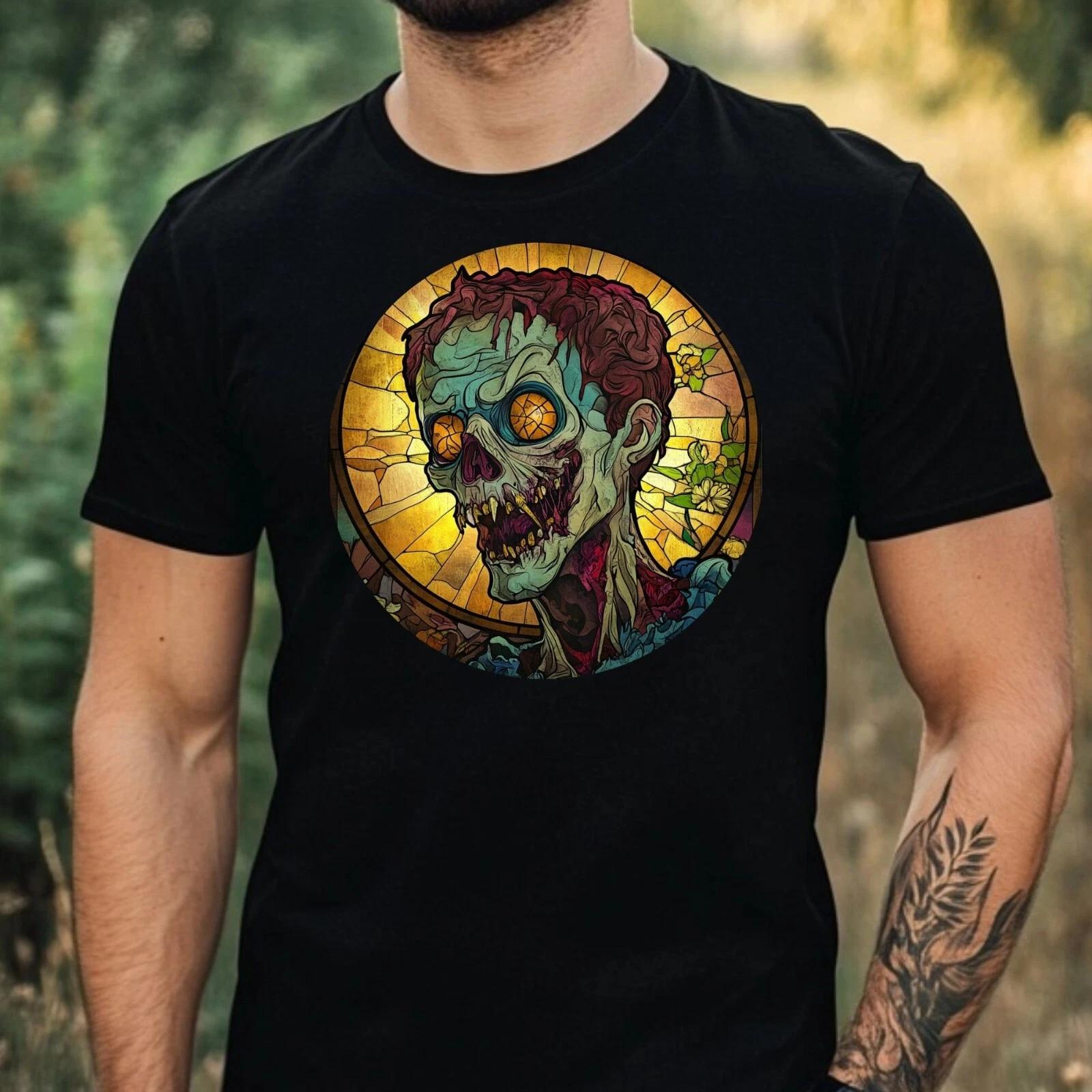 T-Shirt Herren Zombie Buntglas Motiv Baumwolle Größe XS bis 5XL S