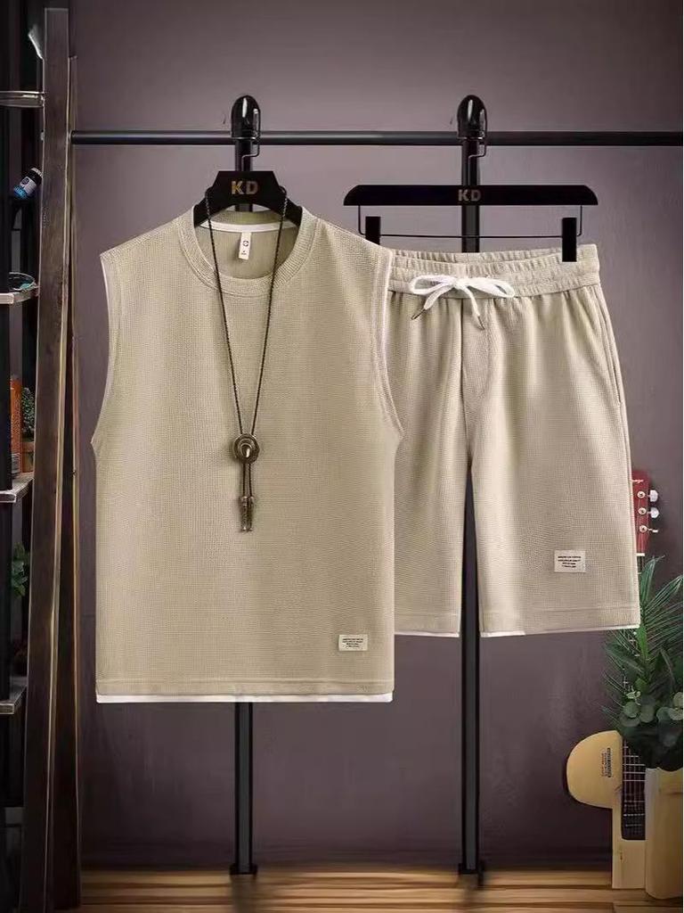 2024 Sommer Waffel-Ärmellose Weste und Shorts Set - Individuelles Logo verfügbar