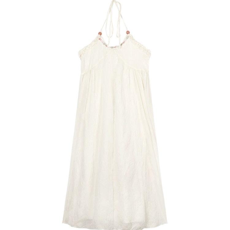Pure Desire Wind Neck Sleeveless Dress Women's Summer New Seaside Vacation French Halter White Fairy Dress