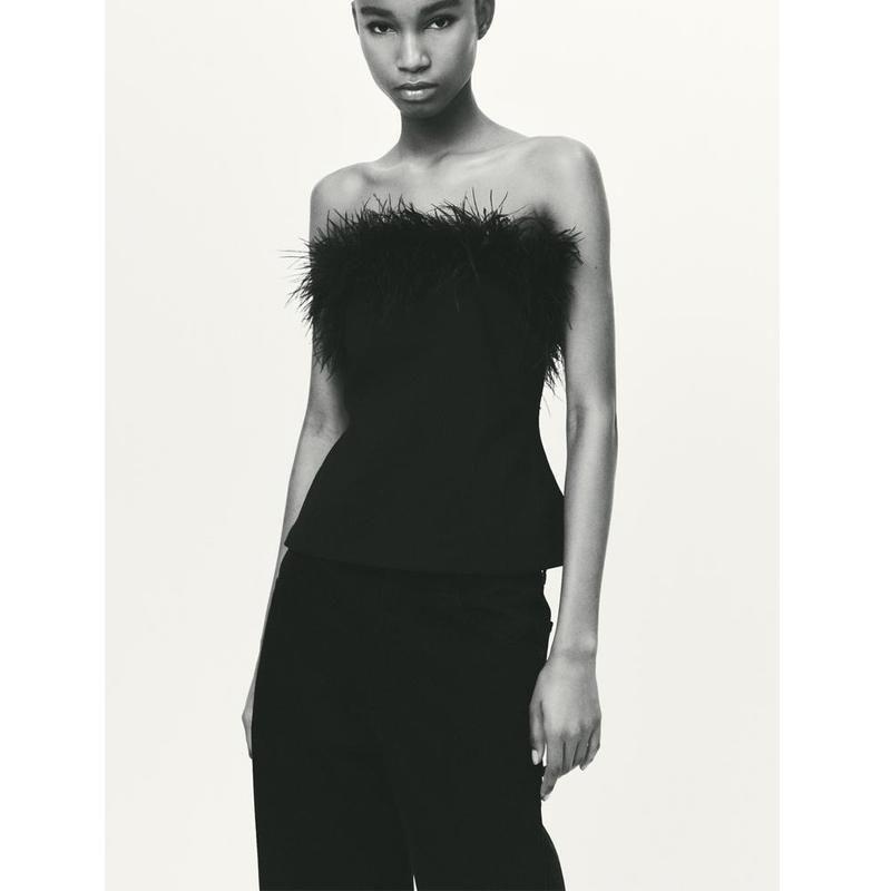 Fall and Winter New Arrival Women's Clothing New Year Party Banquet Easiest for Match Dress Feather Decoration Tube Top Tops 4772103