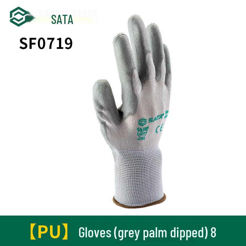 Sata Anti-Slip Work Gloves - Nylon PU Coated, Fingertip & Palm Dipped, Wear-Resistant for Workshop Use