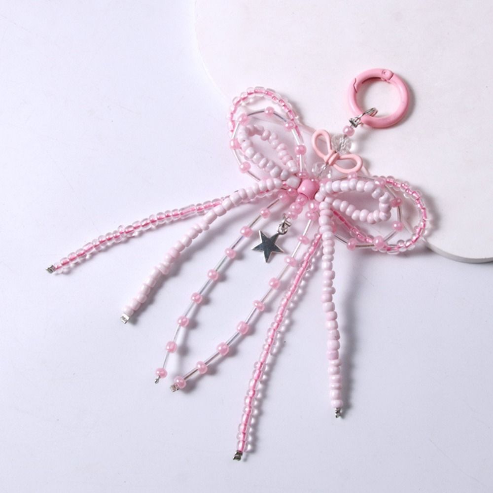 Plaid Pearl Bow Key Ring Zinc Zinc Alloy Y2k Bag Pendant Versatile Bowknot Keychain  Hanging Accessories