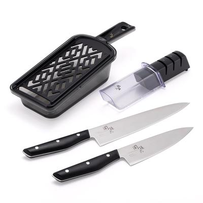 Seki Magoroku RC1150 2 Knives and 2 Includes Simple and Sharpener "4-Piece Set Cookware" Knives, Chef's Knife, Whetstone, Grater,