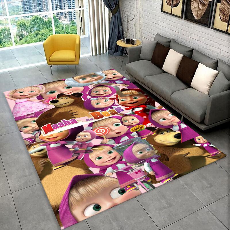 Cartoon Cute M-Masha Bear Non-Slip Area Rug for Living Room,Bedroom,Playroom,Soft Carpet Floor Mat Home Decor Rug Kids Room