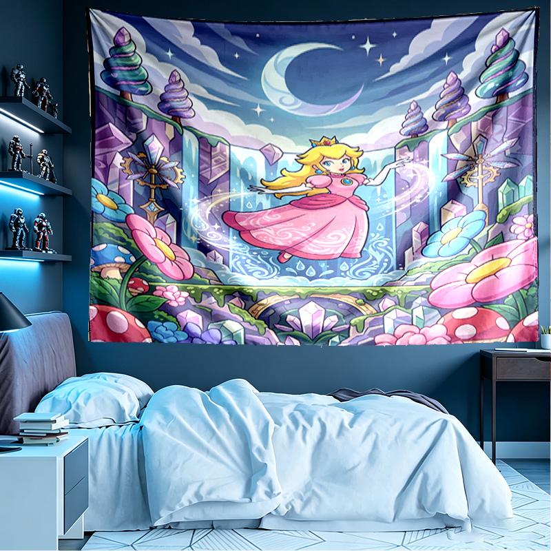 Princess Peach Toadstool Print Tapestry, Lightweight Wall Hanging, for Bedroom, Dorm, Living Room, Home Art Decor, Birthday Christmas Gift for Friends